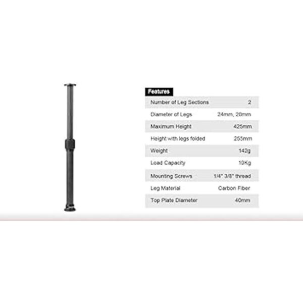 Sunwayfoto ET02 CF trípode tubo de extensión de fibra de_4