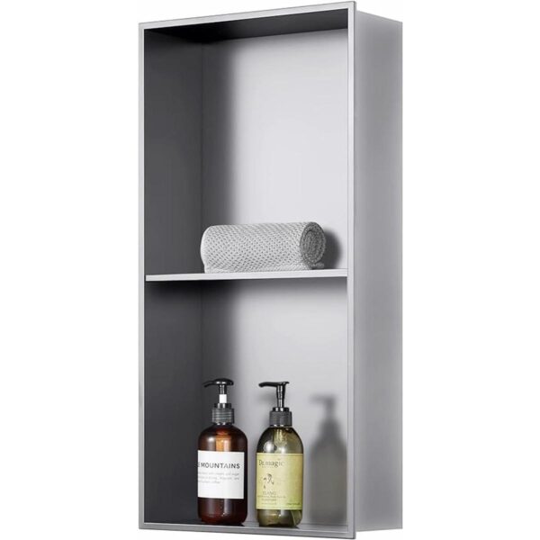 Sunrosa Nicho de ducha gris de acero inoxidable listo