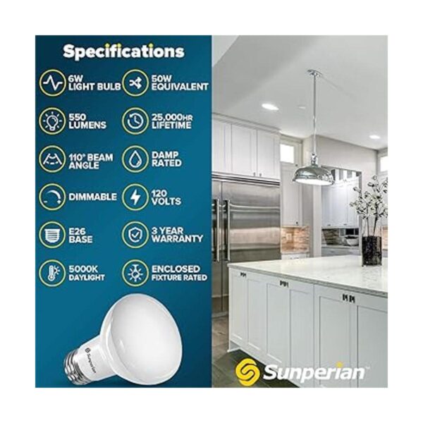 Sunperian Lote de 12 bombillas LED BR20 6 W 50 W 5000