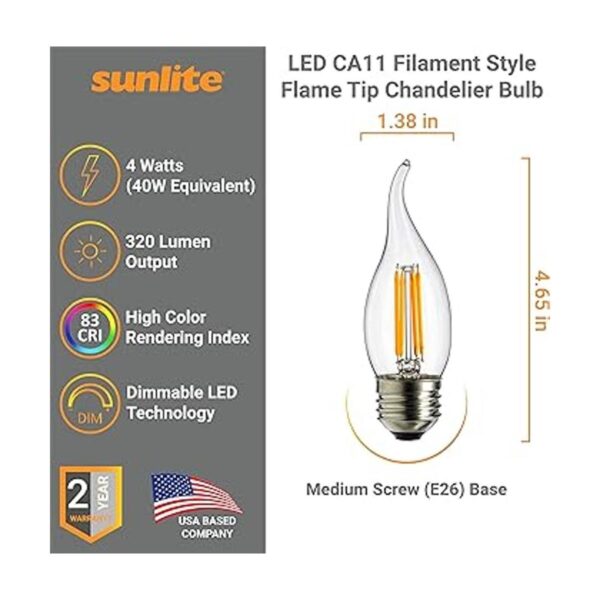 Sunlite 41519 Bombilla LED de filamento CA11 con punta de_2