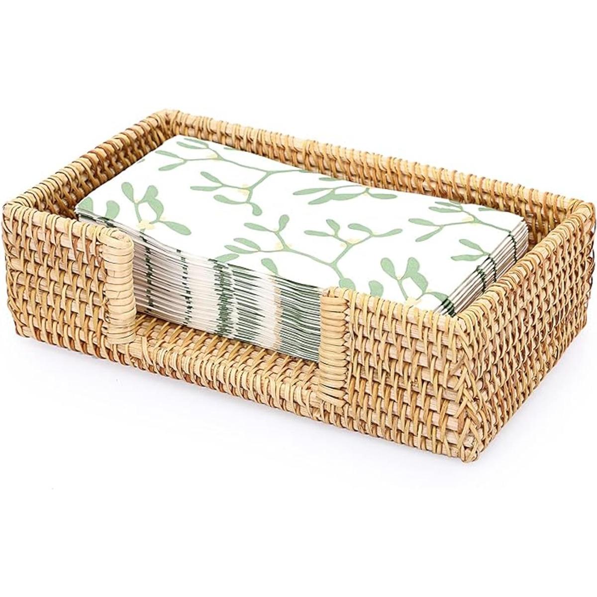 Sumnacon Servilletero rectangular de ratán para mesa de