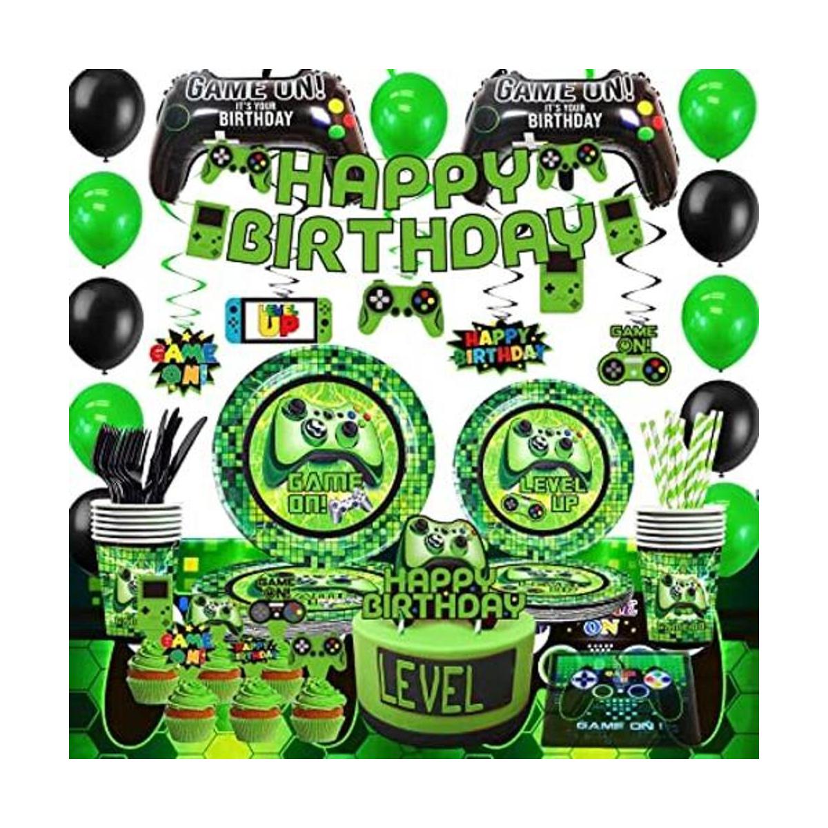 Suministros de fiesta de videojuegos verdes 201 piezas