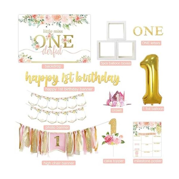 Suministros de decoración de primer cumpleaños para niña_2