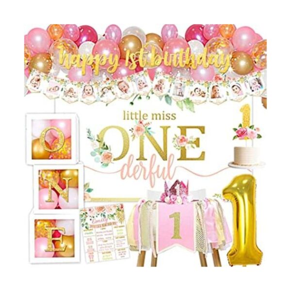 Suministros de decoración de primer cumpleaños para niña_1