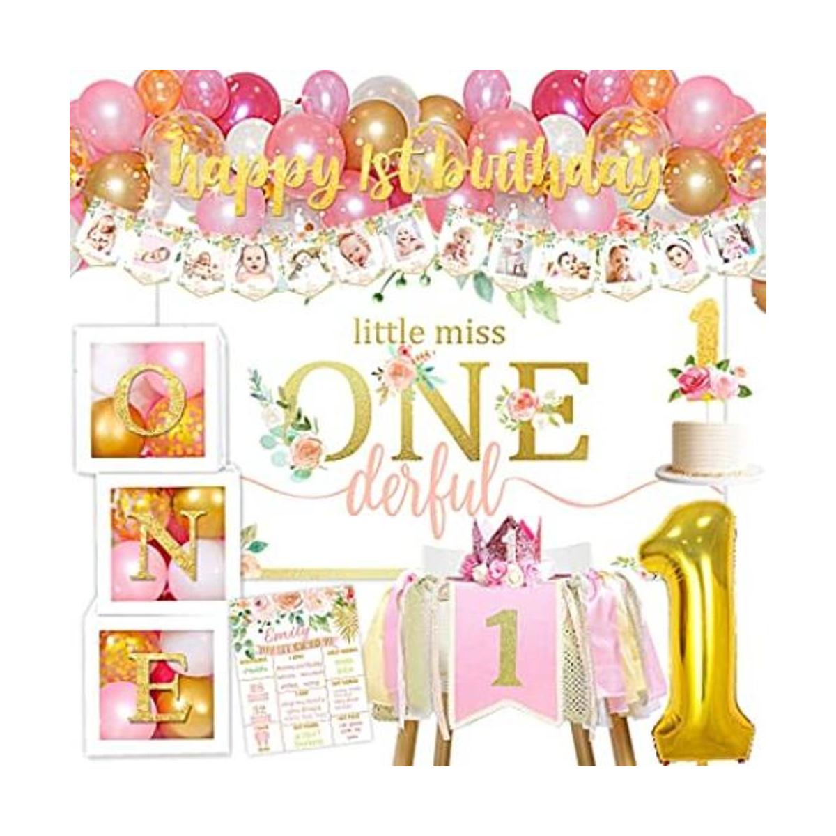 Suministros de decoración de primer cumpleaños para niña