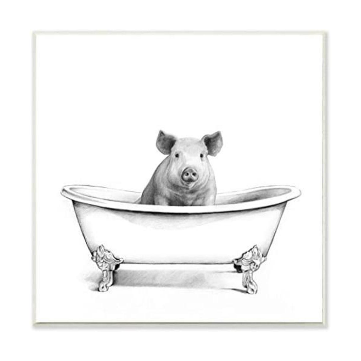 Stupell Industries Hog in Bath Tub Boceto de baño 12.0 x