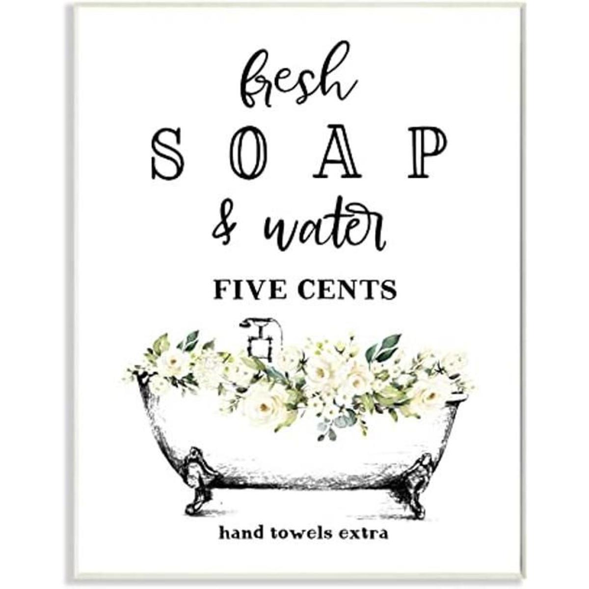 Stupell Industries Bañera de baño con agua y jabón fresco