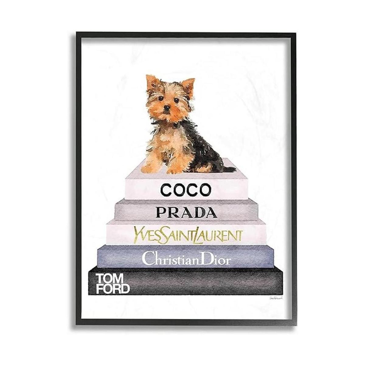 Stupell Industries Book Stack Yorkie Arte de pared