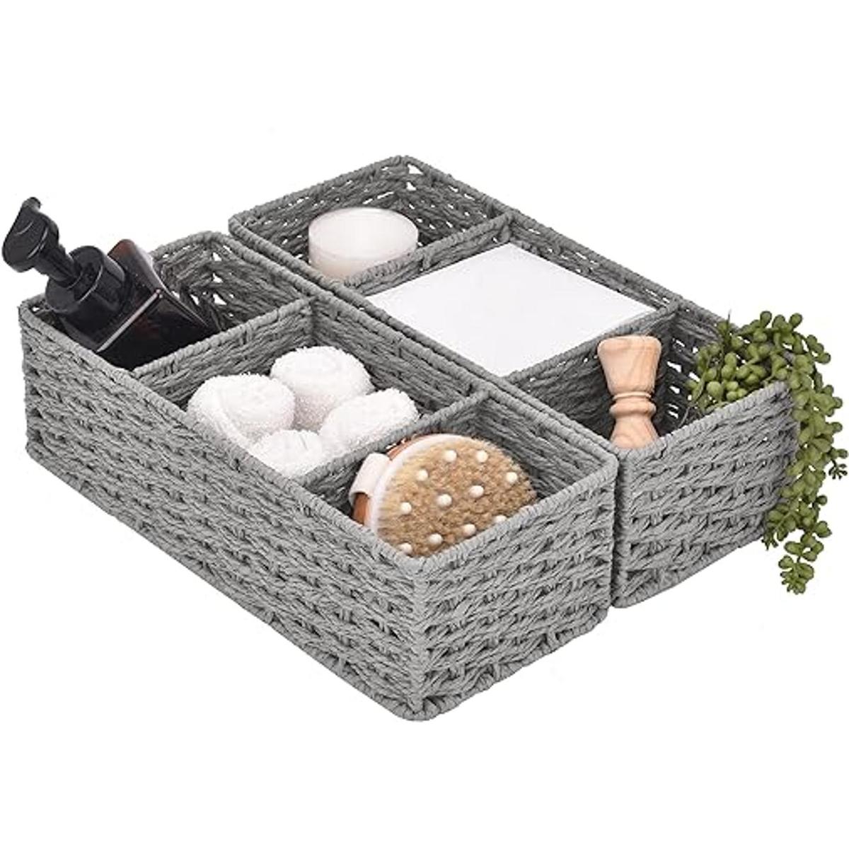StorageWorks Cestas de mimbre de 3 secciones para