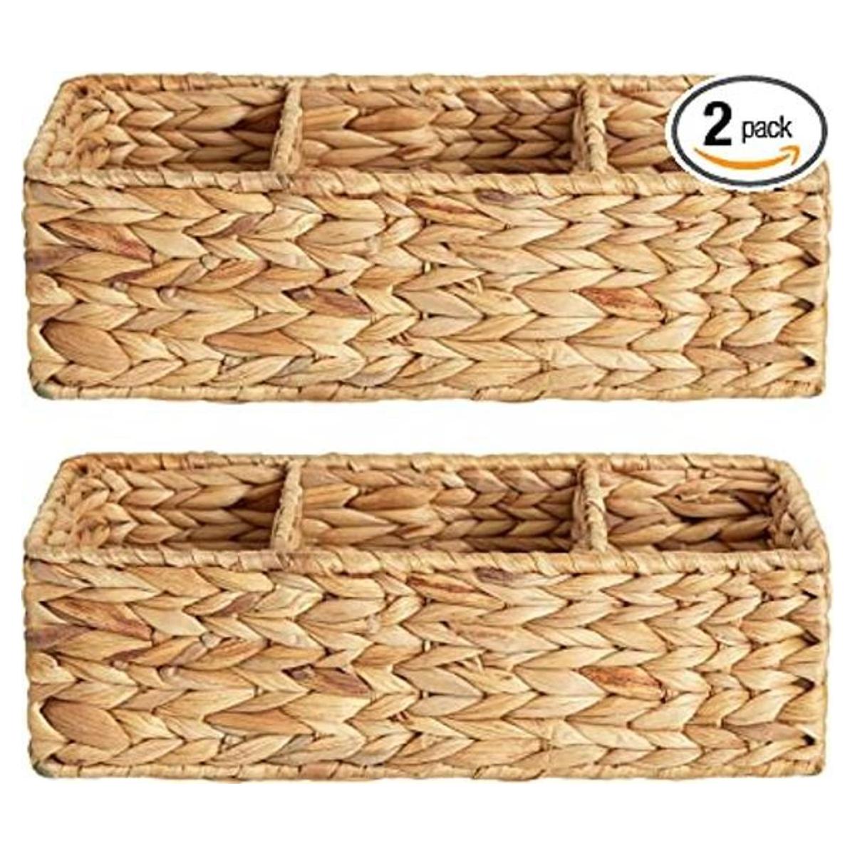 StorageWorks 3Section Wicker Baskets for Shelves
