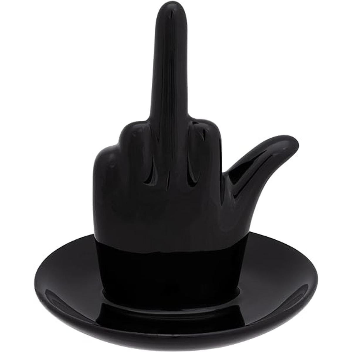 Stephanie Imports Bandeja de cerámica negra para anillos