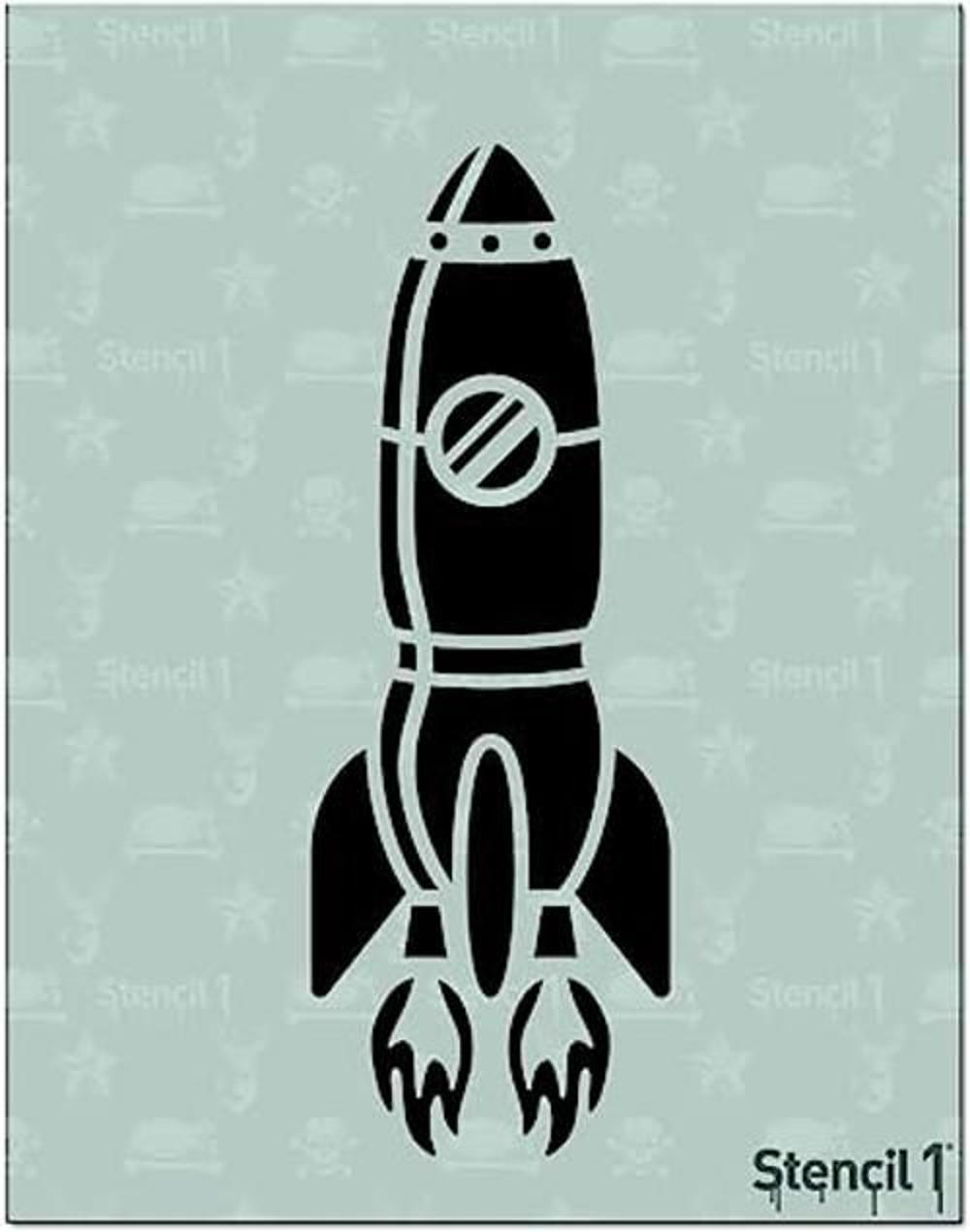 Stencil1 Rocket Spaceship Plantilla reutilizable de