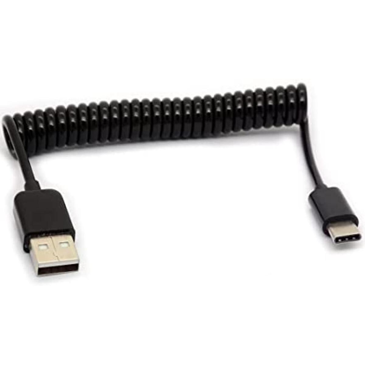 Spring USB Type C Cable 3.2FT Coiled USB Extension Black