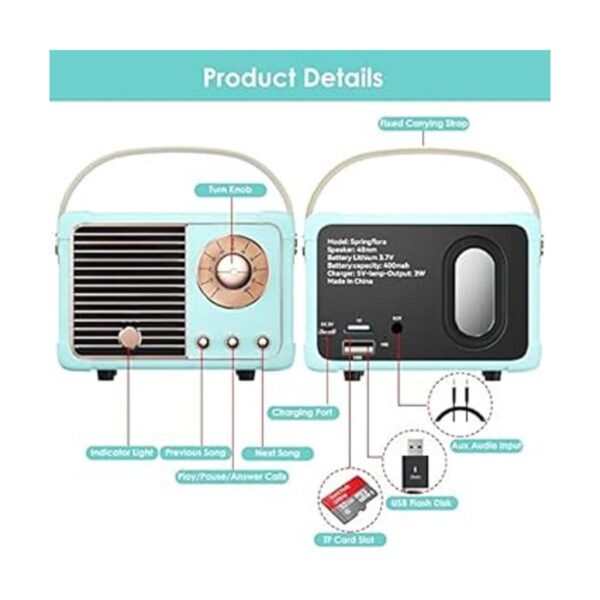SpringFlora Altavoz Bluetooth retro altavoz pequeño_6