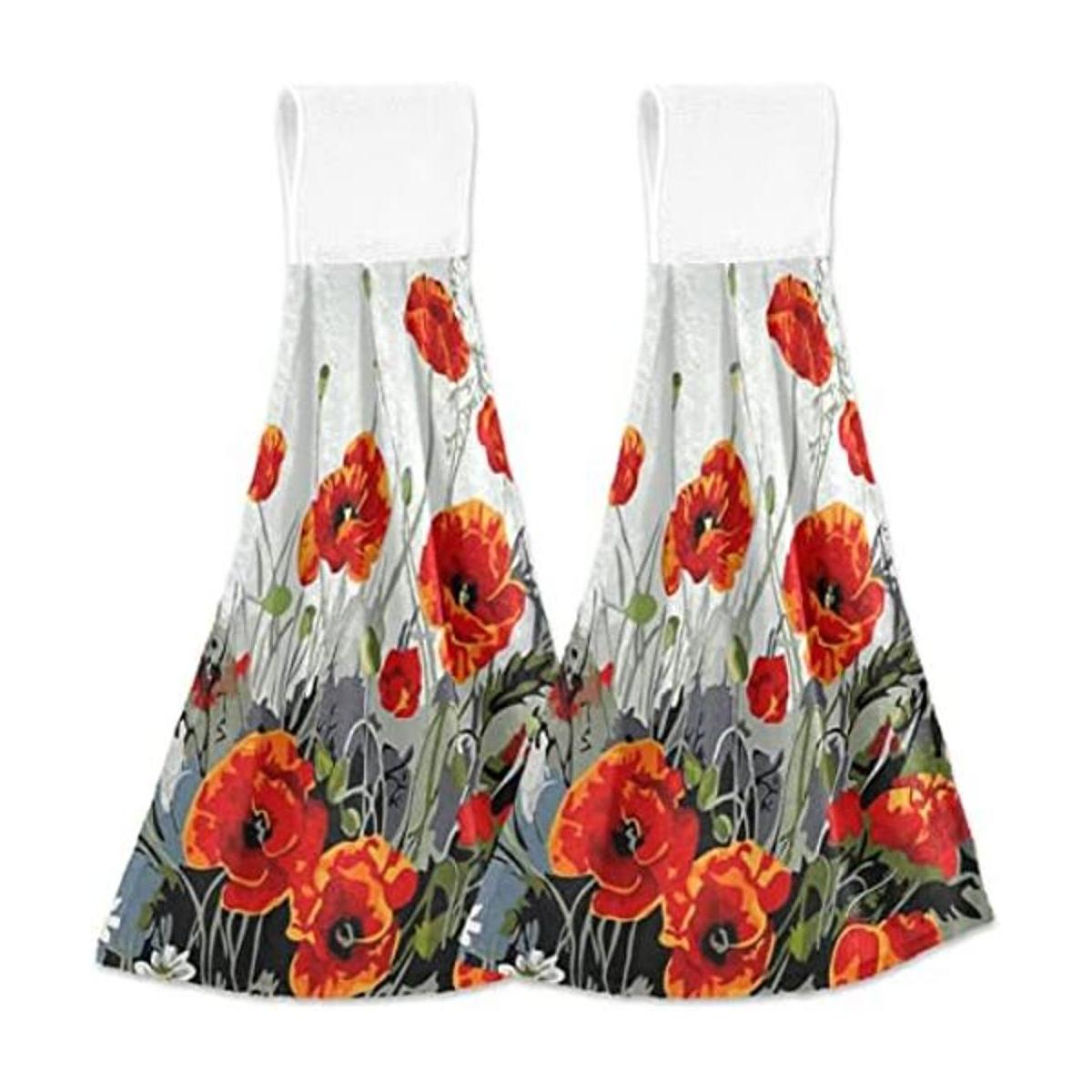 Spring Poppy Juego de 2 toallas de cocina colgantes con