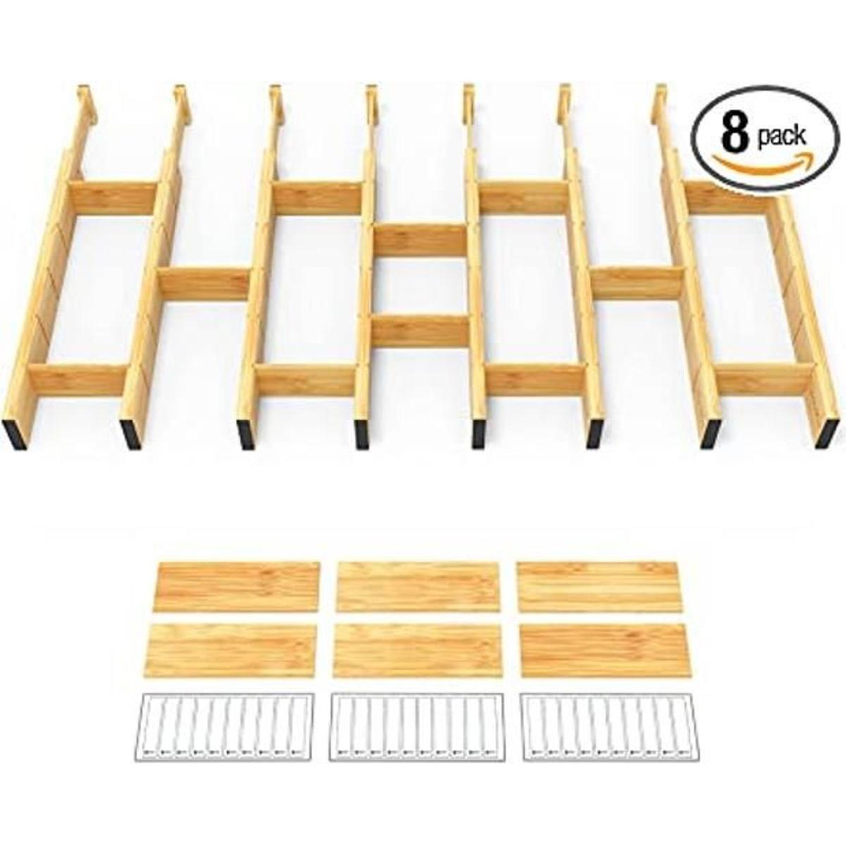 SpaceAid Separadores de cajones de bambú con insertos y