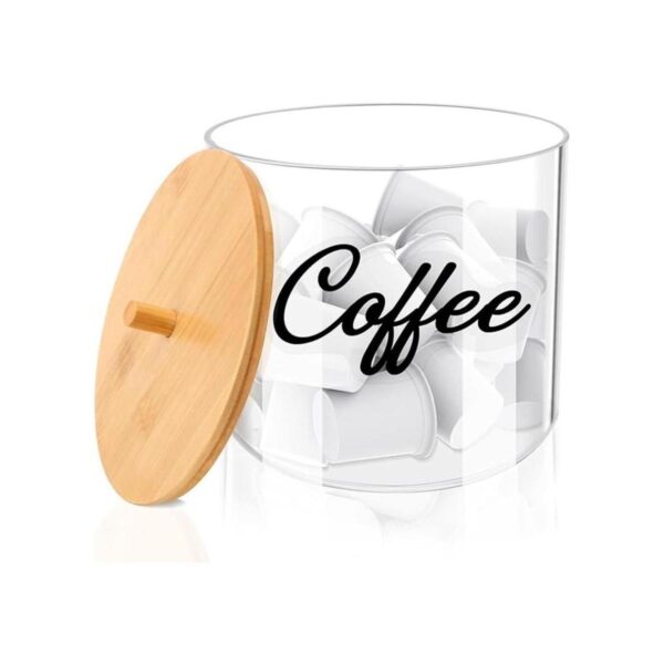 Soporte para cápsulas de café con tapa de bambú