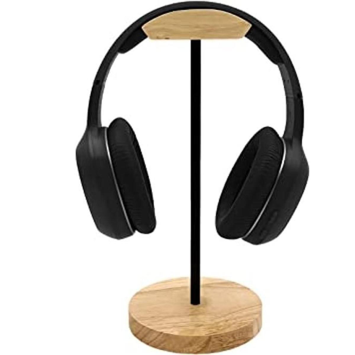 Soporte para auriculares de madera natural y aluminio para