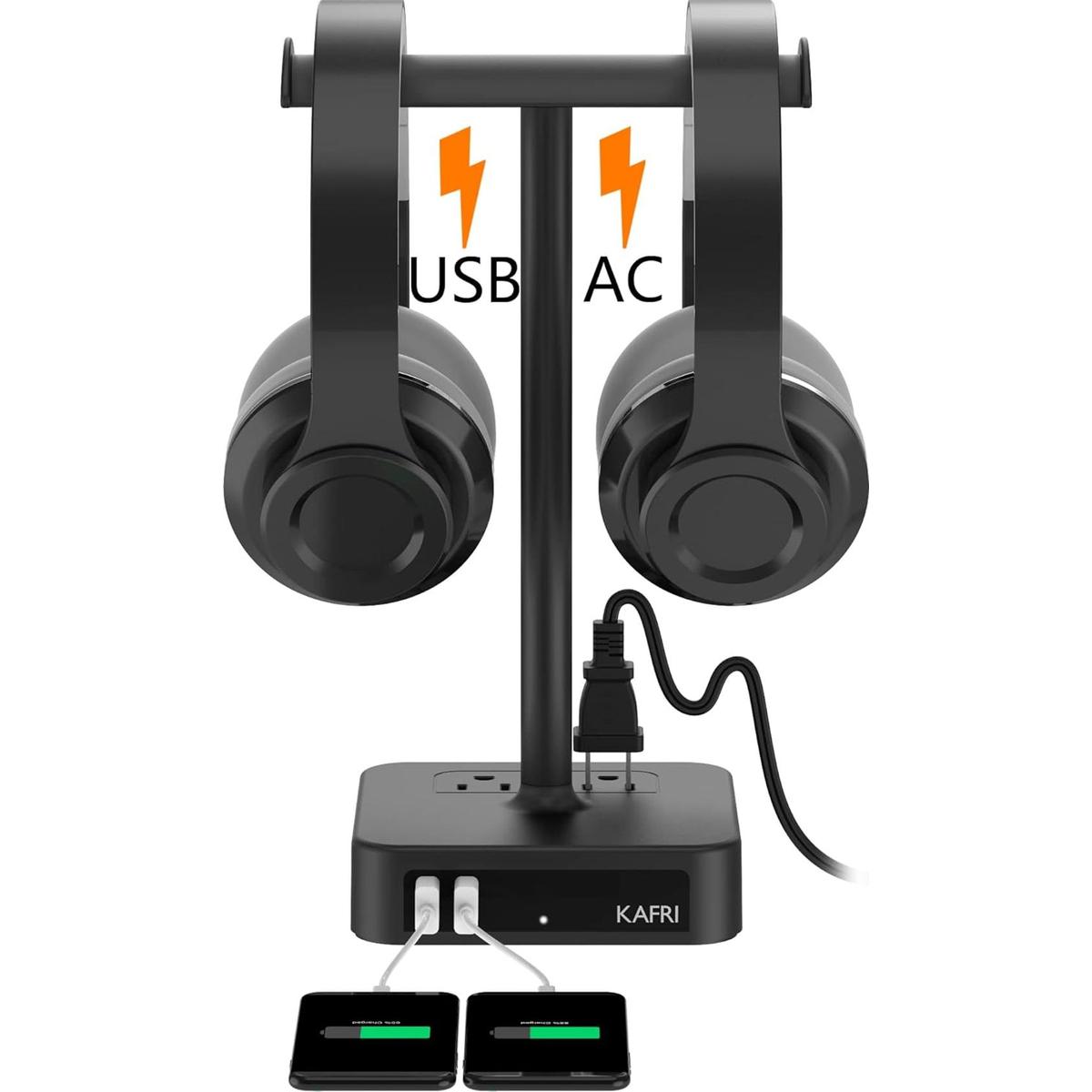 Soporte doble para auriculares con cargador USB KAFRI para