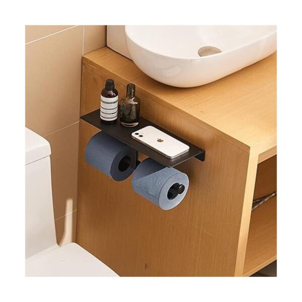 Soporte de papel higiénico negro mate con estantedoble_5