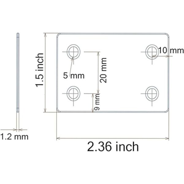 Soporte de metal plano y recto de 2.4 x 1.5 pulgadas
