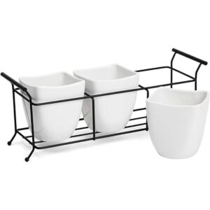 Soporte de cerámica blanca para utensilios con soporte de