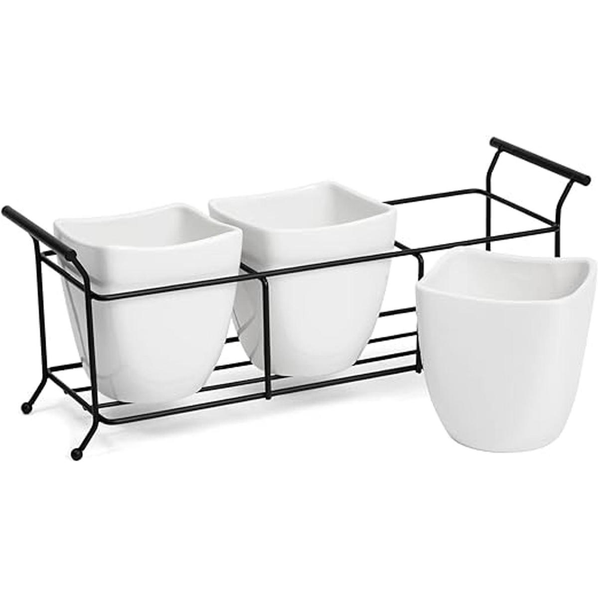 Soporte de cerámica blanca para utensilios con soporte de