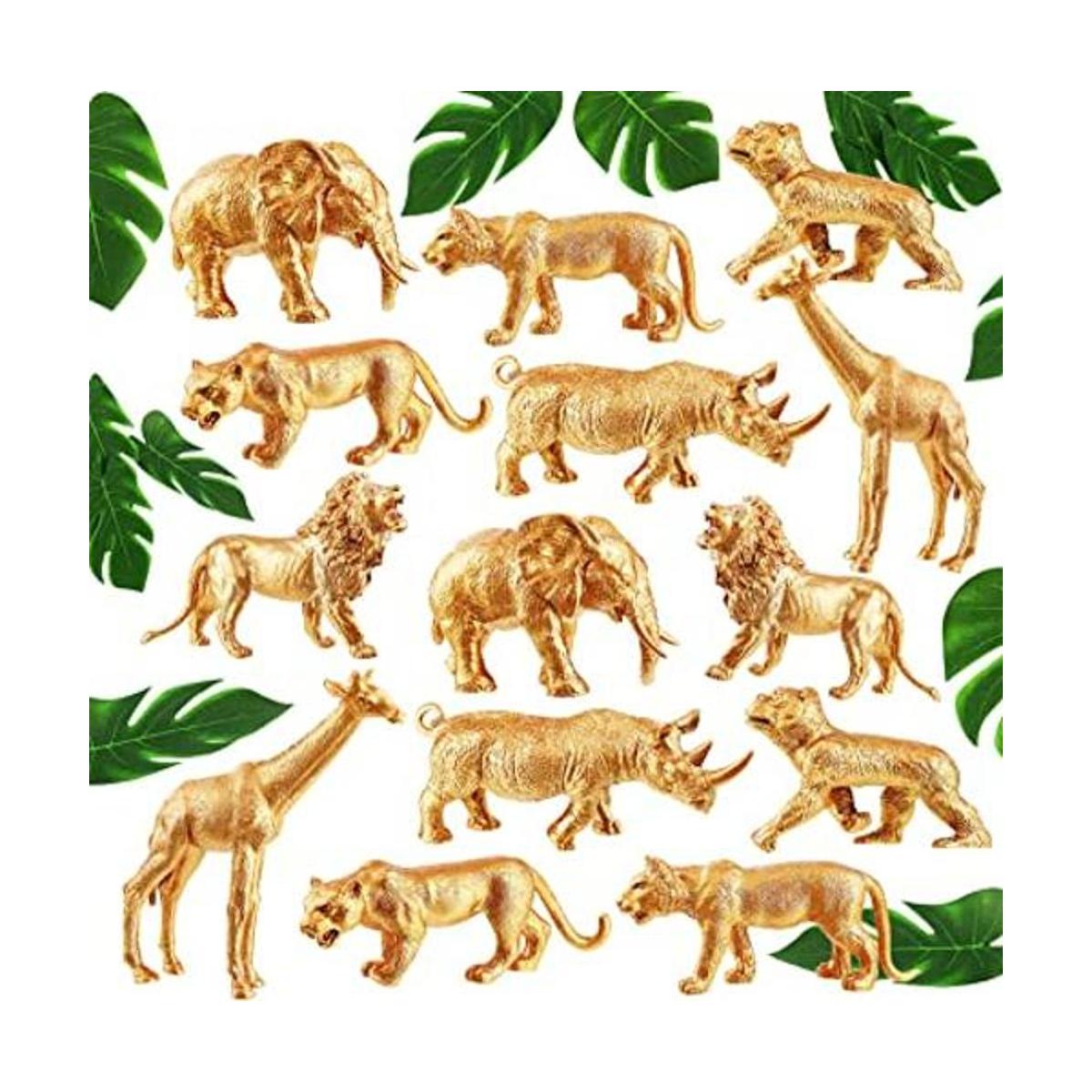 Soaoo 14 figuras de animales dorados juguetes de plástico