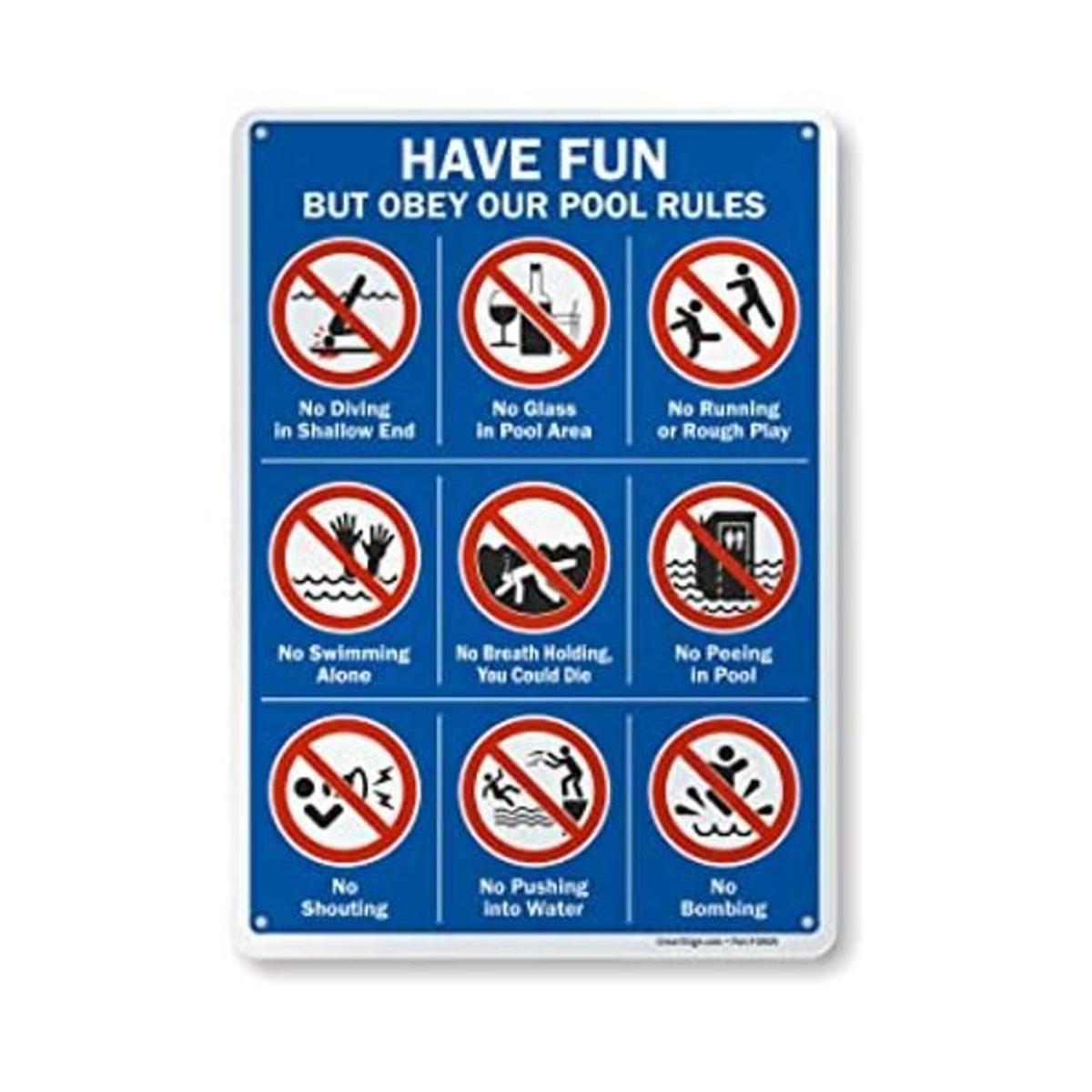 SmartSign Letrero de metal para piscina con símbolos Have