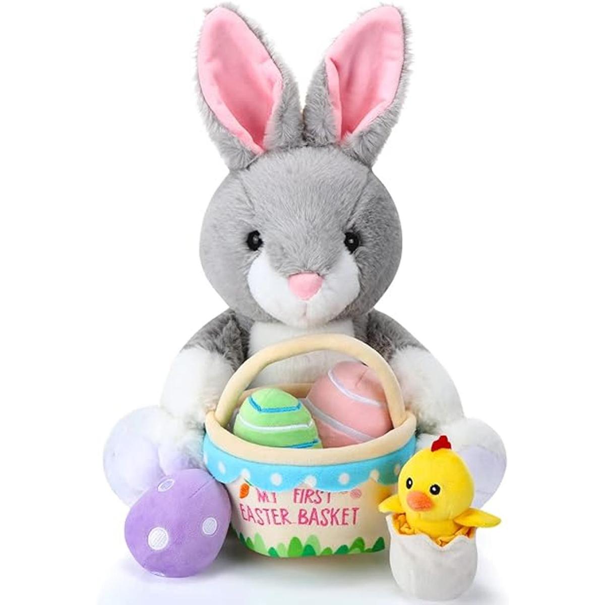 Skylety Conejo de Pascua de 13.7 pulgadas con cesta de