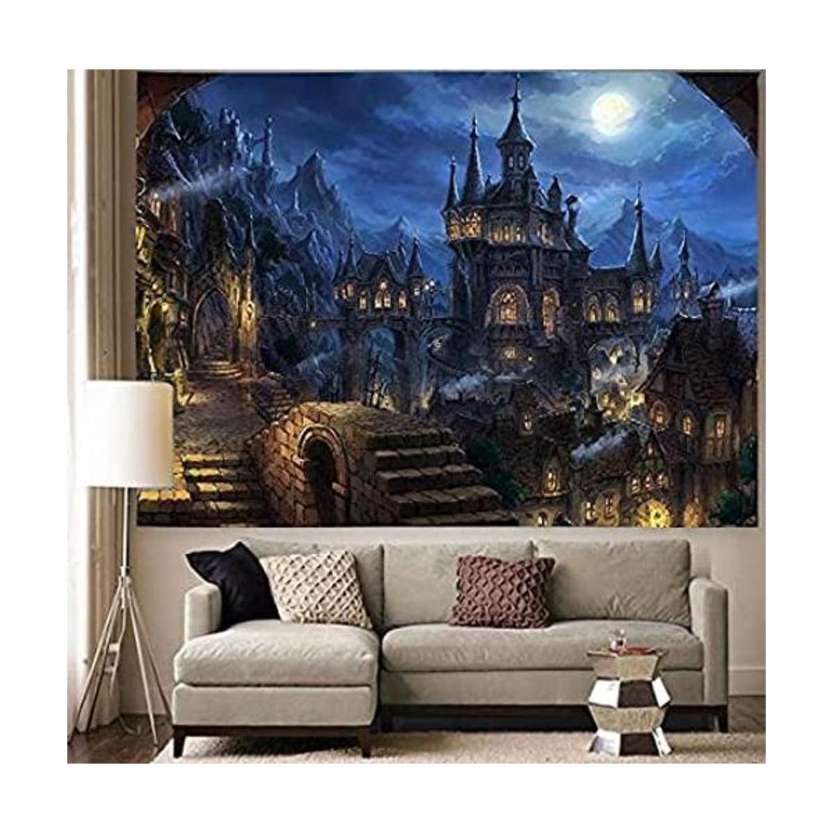 Simsant Old Castle Tapestry Werewolf Night Ancient City