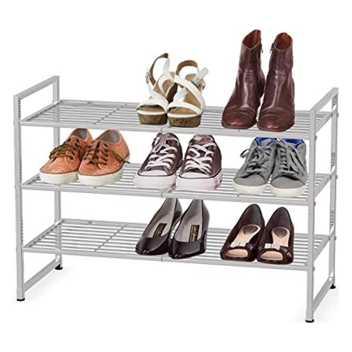 Simple Houseware Estante apilable de 3 niveles plateado.