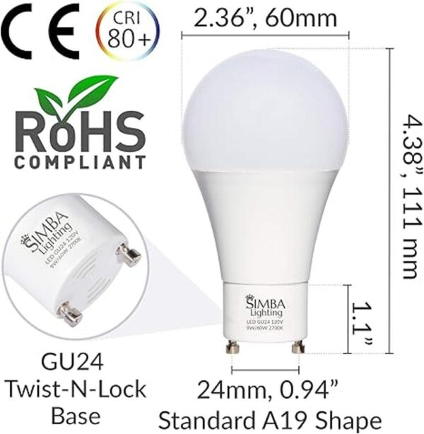 Simba Lighting Bombilla LED GU24 A19 9 W 60 W a 75 W_2