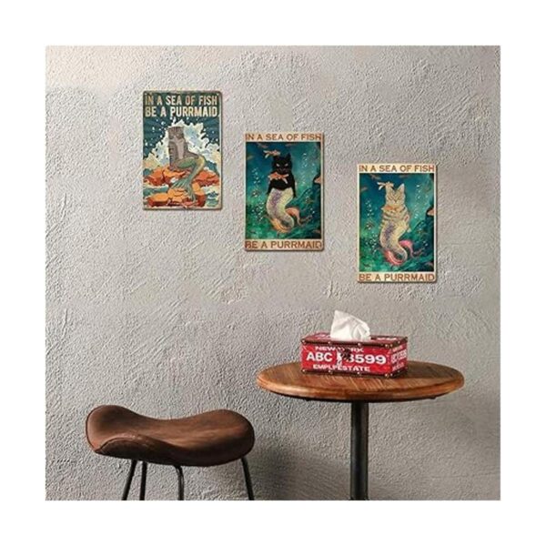 Señal de metal para pared diseño de gato de sirena_5
