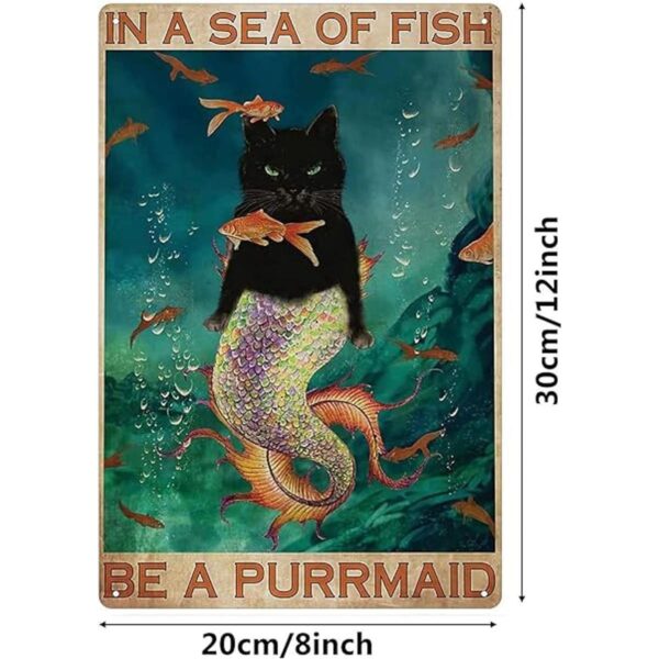 Señal de metal para pared diseño de gato de sirena_2