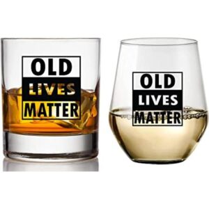 Set de regalo de vaso de vino y whisky Old Lives Matter_1