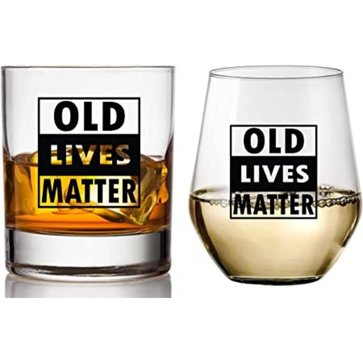 Set de regalo de vaso de vino y whisky Old Lives Matter