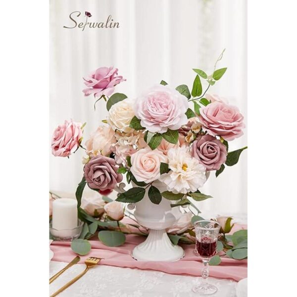 Serwalin Flores artificiales de color rosa rubor flores_5
