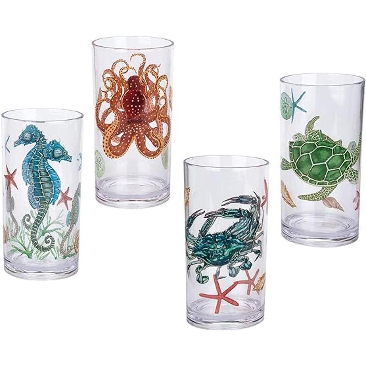 Sea Ocean Life Juego de 4 vasos de plástico de 20 onzas
