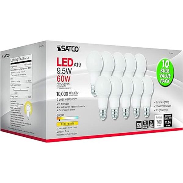 Satco 9.5 W 120 V A19 LED esmerilado E26 base mediana 760_3