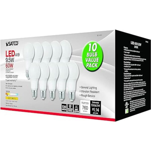 Satco 9.5 W 120 V A19 LED esmerilado E26 base mediana 760_4