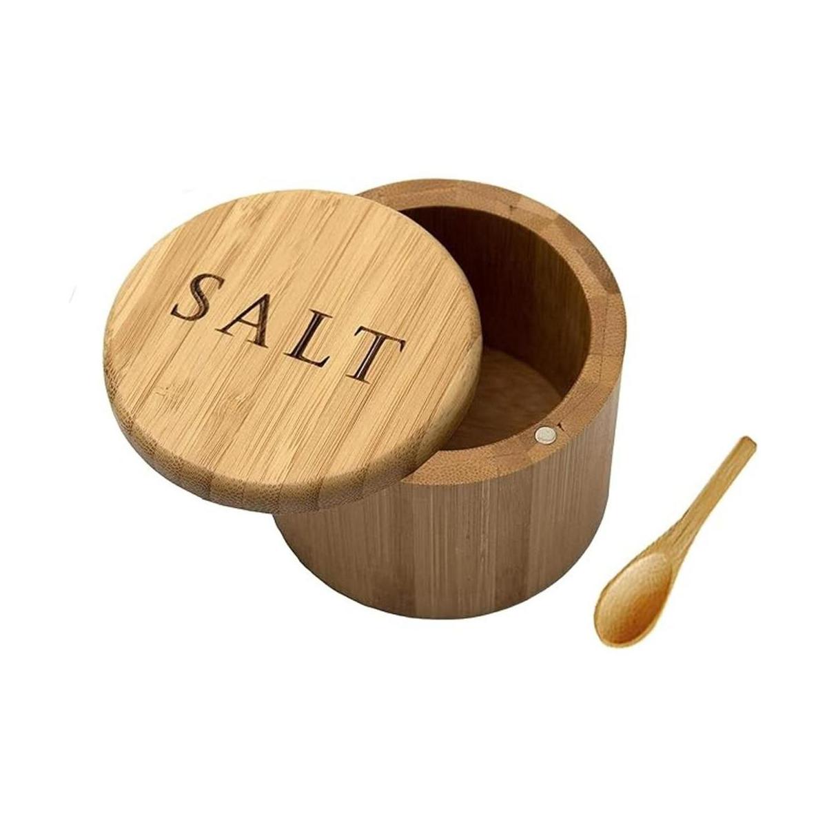Salero caja de sal de bambú recipiente de sal con