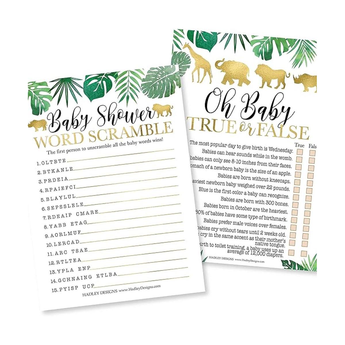 Safari Baby Shower Games Juego de 2 juegos de doble cara