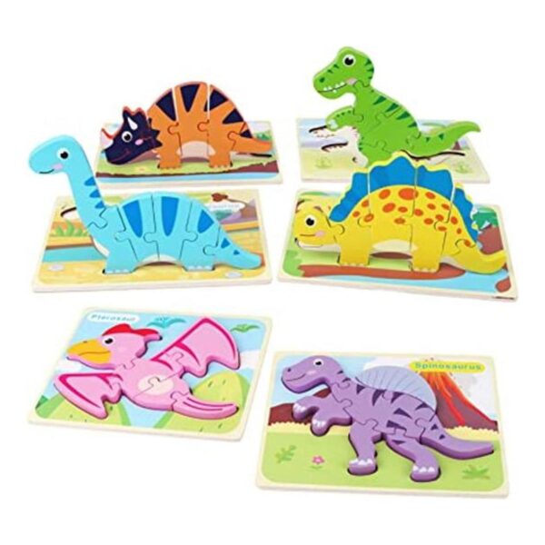 SYNARRY Paquete de 6 rompecabezas de madera de dinosaurio_1