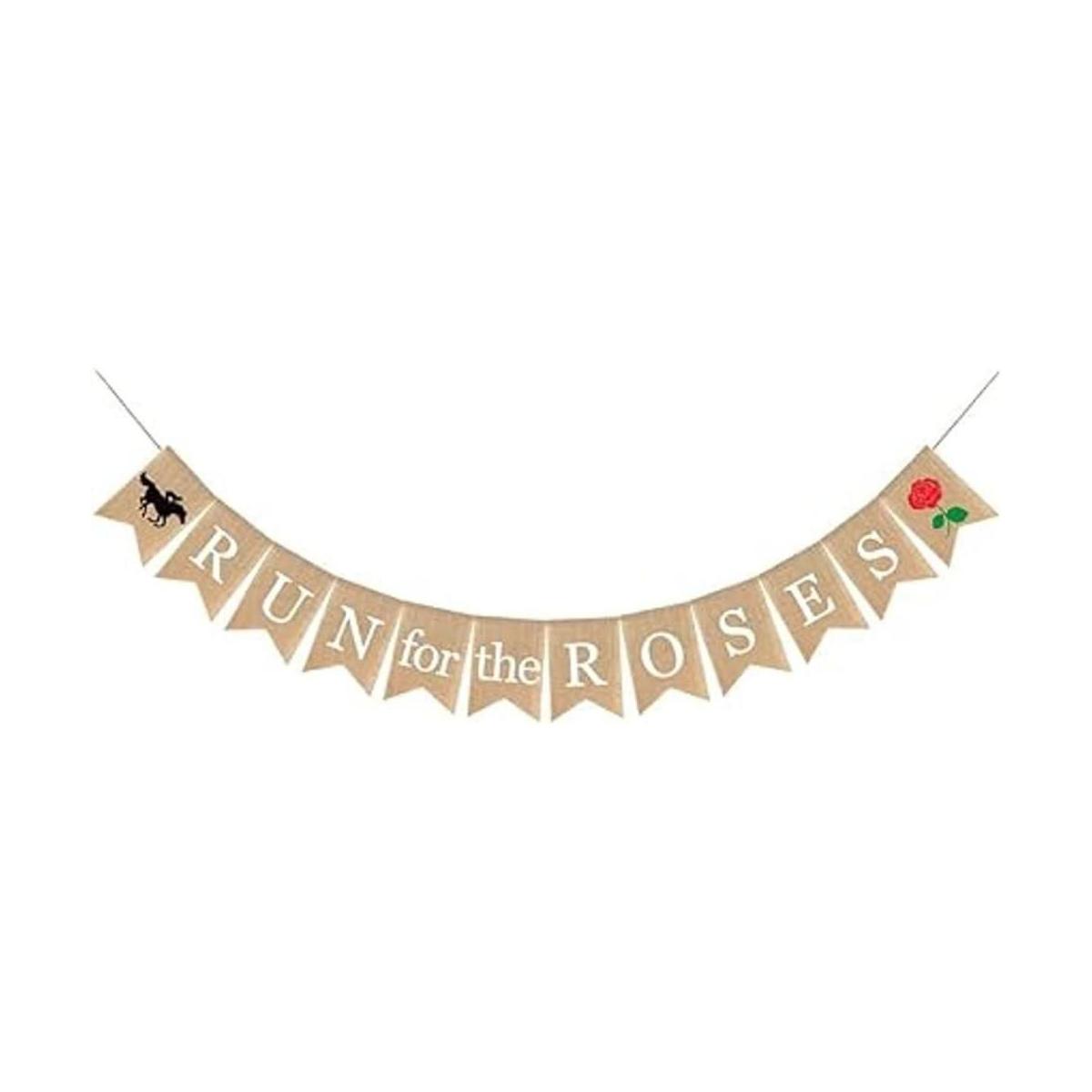 SWYOUN Burlap Run for The Roses Banner Kentucky Derby
