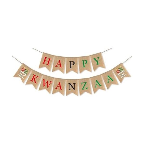 SWYOUN Burlap Happy Kwanzaa Banner Patrimonio Africano_1
