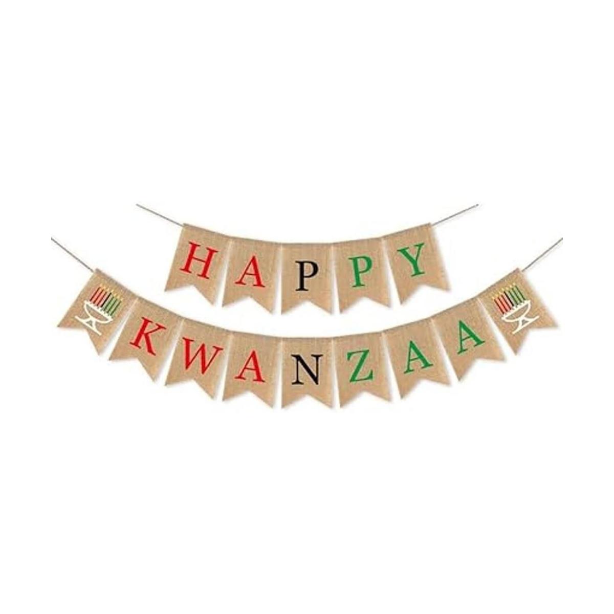 SWYOUN Burlap Happy Kwanzaa Banner Patrimonio Africano
