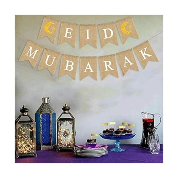 SWYOUN Burlap Eid Mubarak Banner Suministros con purpurina_2