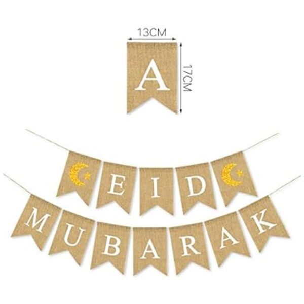 SWYOUN Burlap Eid Mubarak Banner Suministros con purpurina_4