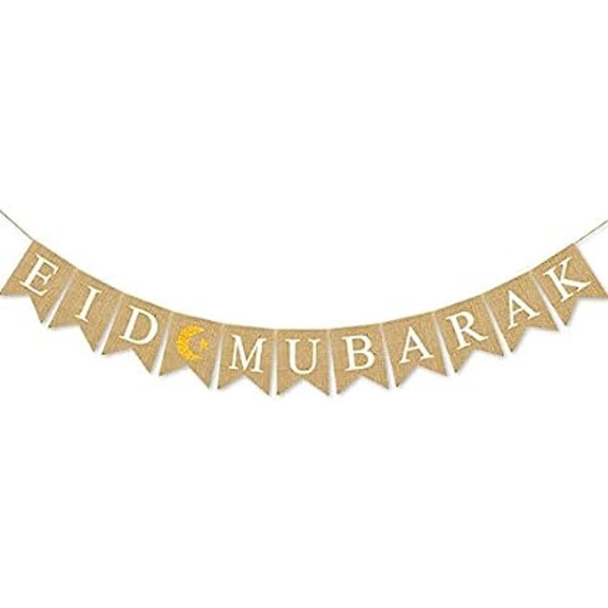 SWYOUN Burlap EID Mubarak Banner Chimenea Fiesta